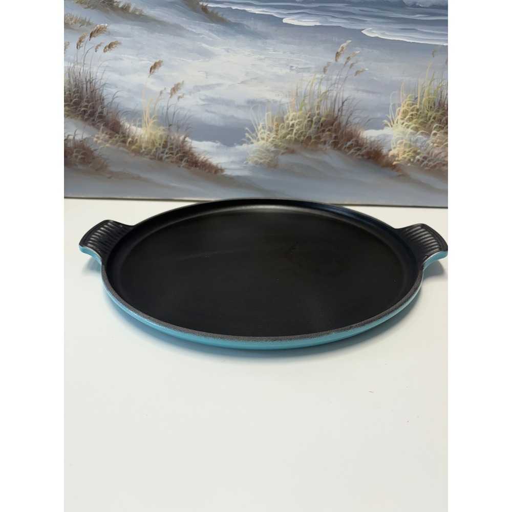 Le Creuset 32 Enameled Cast Iron Round Griddle Pan Turquoise Blue France 12.5"